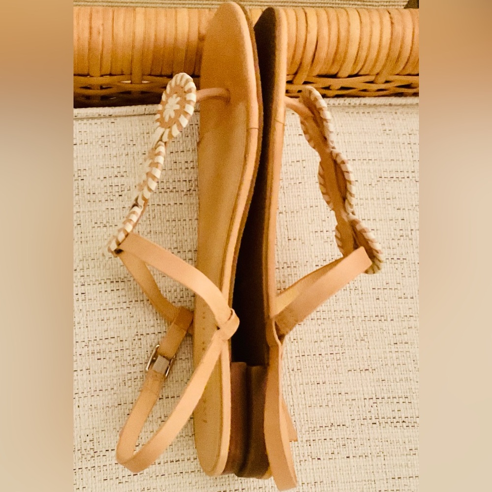Jack Rogers Navajo Sandals Blush Nude w/ White Whipstitch Medallions Size 9.5 - Picture 5 of 6